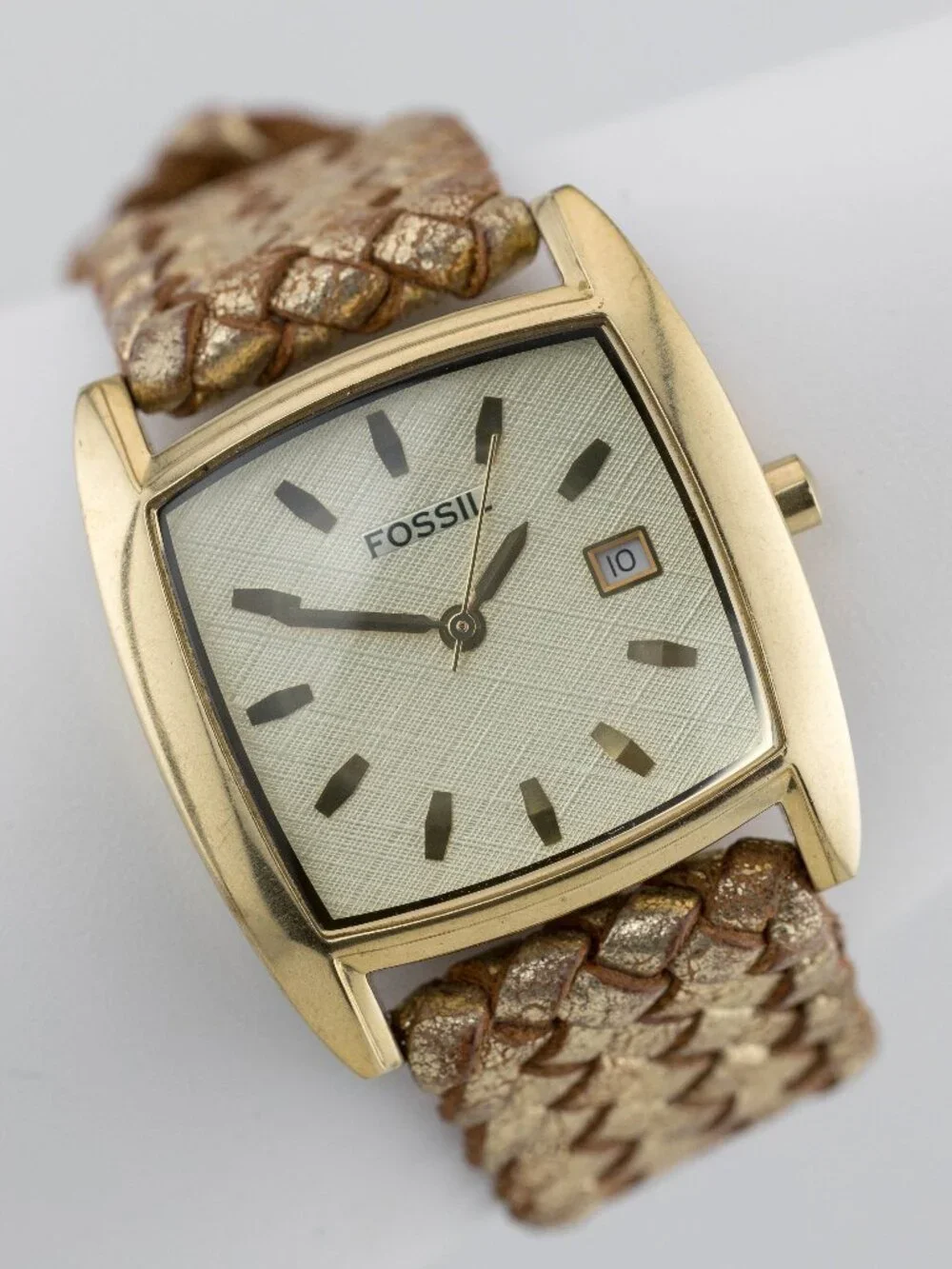 FOSSIL JR-8840 Gold Braided Leather Quartz Analog Women's Watch New Battery